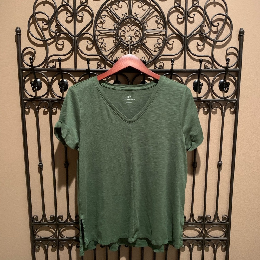 J Jill Pima SS V Neck Tee Green